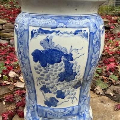 Chinese Blue & White Grape Porcelain Garden Stool 17.5"h x 11.5"diameter