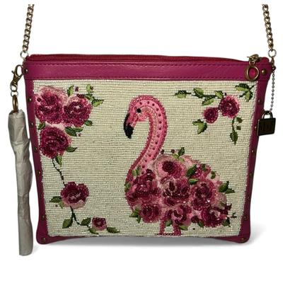 Mary Frances Beaded Flamingo Crossbody Bag 