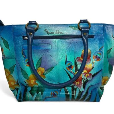 Anuschka Hand Painted Leather Peacock Tote 