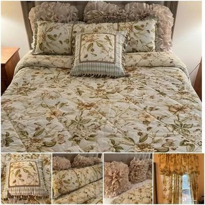 Williamsburg Floral Queen Reversible Comforter, Curtains And Pillows 