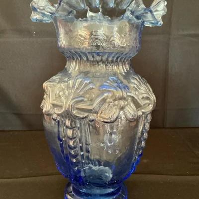 Victorian Hand Blown Glass Vase w/ Ruffled Rim (12 Inch)