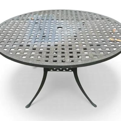 Metal Woven Look Round Patio Table w/ Umbrella Slot