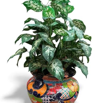 Talavera Painted Planter & Artificial Plant (Planter 17 x 13) (O53)
