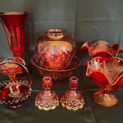 Red Glass Collection - Inc Signed Fenton Basket 
