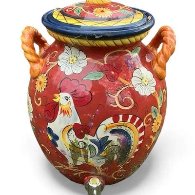 Mexican Hand Painted Rooster Ceramic Drink Dispenser 16.5"h