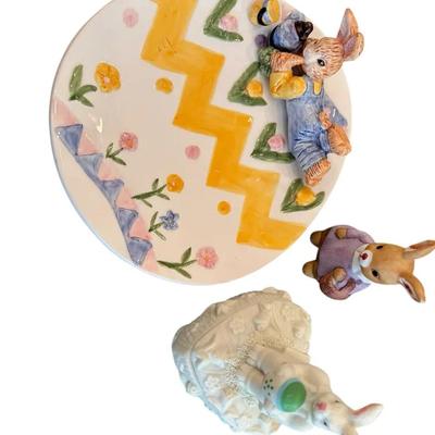 Easter Bunny Figurines & Decorative Plate Set