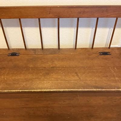 Vintage Wood Storage Bench with Spindle Back