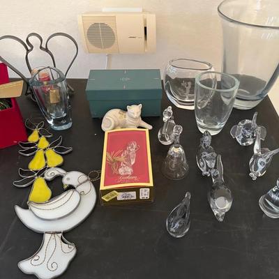 Lot of Decorative Glass Items, Crystal Animals, Lenox Cat & Assorted Vases