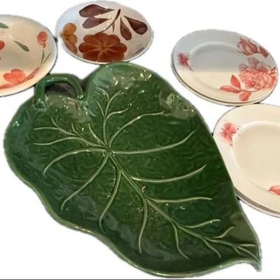 Mixed Floral & Leaf Dishware Lot – Furio Italy, Portmeirion Studio, Sunnycraft Korea & Green Leaf Pl