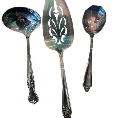  Old Company Plate Silverplate Serving Set + Silverplate Glass Holders