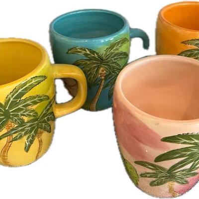 Set of 4 Noble Excellence “Sunset Beach” Palm Tree Mugs