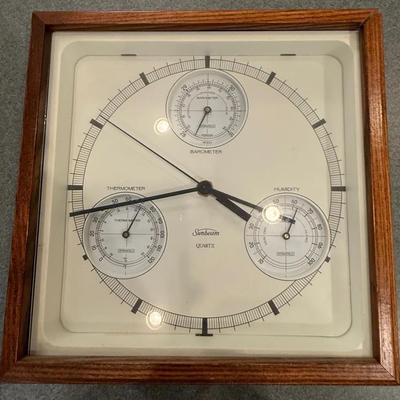 Sunbeam Quartz Wall Clock with Thermometer, Barometer & Humidity Gauges