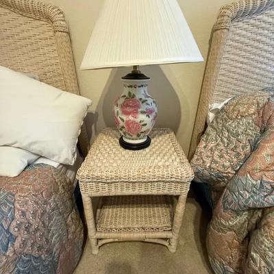 Complete Coastal Wicker Twin Bedroom Set – Beds, Dresser, Nightstand, Lamp & Chair