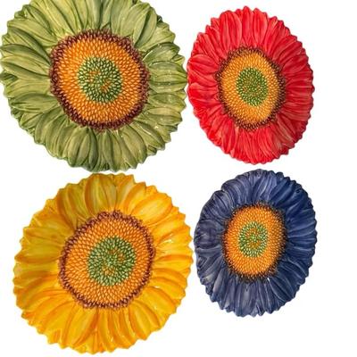 Vibrant Hand-Painted Italian Sunflower Plates (Set of 4)