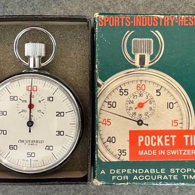 Chesterfield 7-Jewel Swiss Pocket Timer Stopwatch – Vintage 1950s/60s with Box