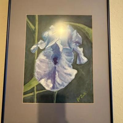 Framed Original Iris Painting by J. Conti