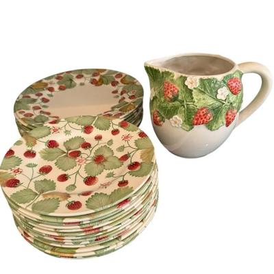Royal Stafford Strawberry Plates & Large Strawberry Pitcher – 15-Piece Set