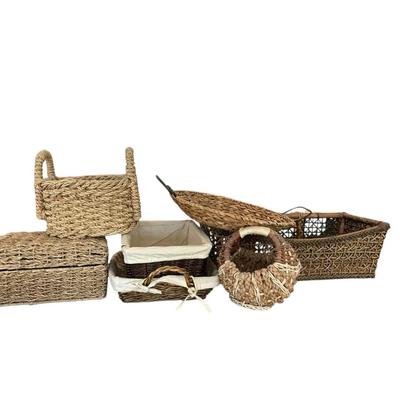 Large Lot of Decorative Woven Baskets – Assorted Styles