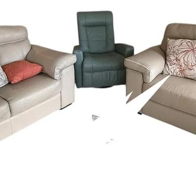 Natuzzi Editions Leather Loveseat Pair + Matching Electric Leather Chair