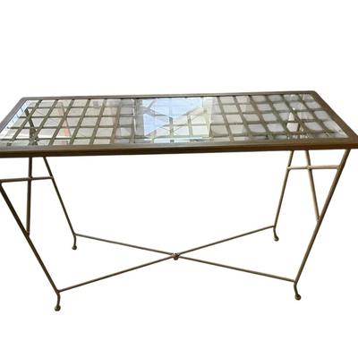 Glass-Top Gold Metal Console Table