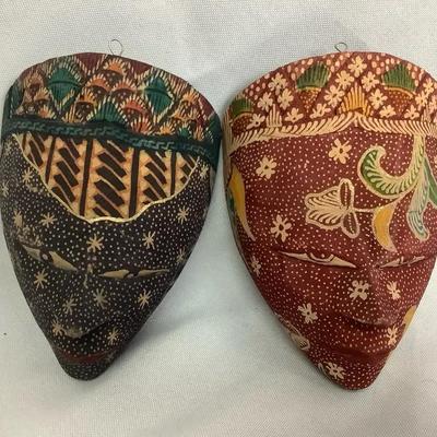 Carved Wooden Batik-Style Masks – Likely Late 20th Century