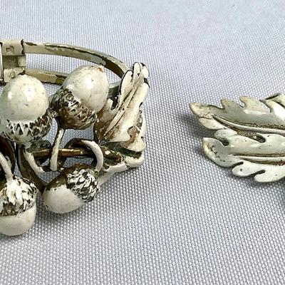 Vintage Acorn Motif Clamp Bracelet & Matching Pin