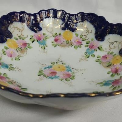 Antique Floral Blue Rim Dish 
