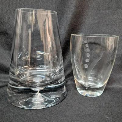 Lily of the Valley Etched Vase (Possible Orrefors) & Other Handblown Glass Vase