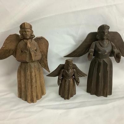 S. American Hand-Carved Wooden Folk Art Angels – Late 20th Century
