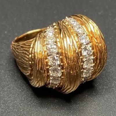 Ladies 14k yellow gold diamond dome cocktail ring