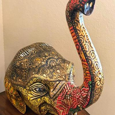Hand painted paper mache elephant head
