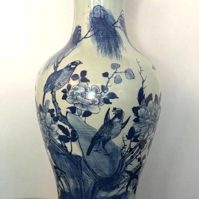Blue white asian floral vase
