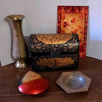 Black red and brass decor