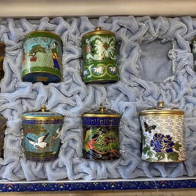 Cloisonne trinket jars with lids