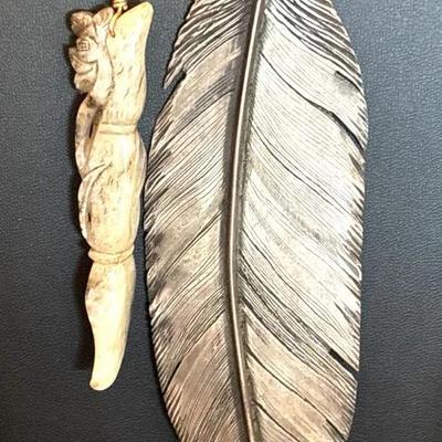 Vintage talisman native american silver feather necklaces