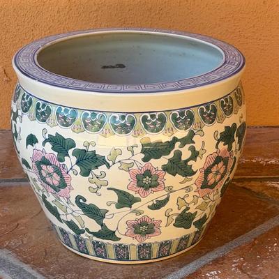 Blue green floral asian pot