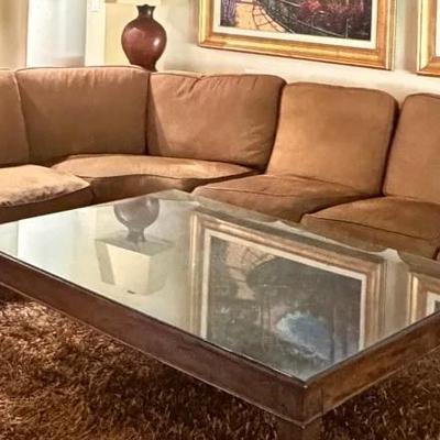 L shaped brown curved sofa by spectra home