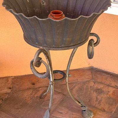 Wrought iron planter bird feeder