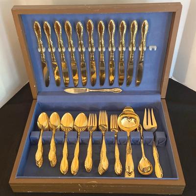 Continental goldtone stainless steel flatware set