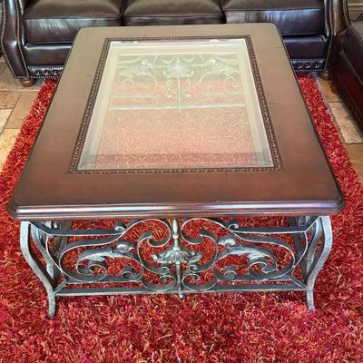 Metal wood & glass coffee table