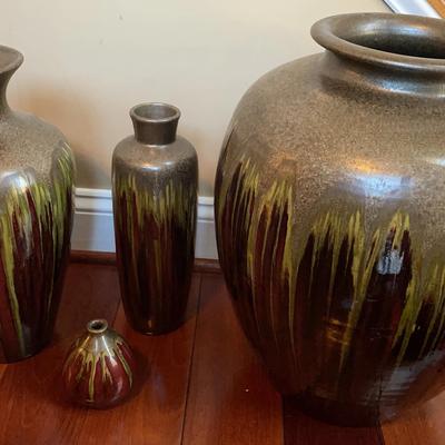 Group Of Drip Glaze Pottery Vases (4)