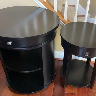 Pair Of Round Black Painted Wooden Side Tables