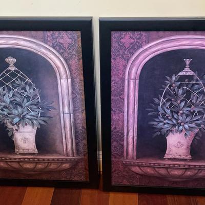 Pair Of Purple Tone Floral Prints By Pamela Gladding