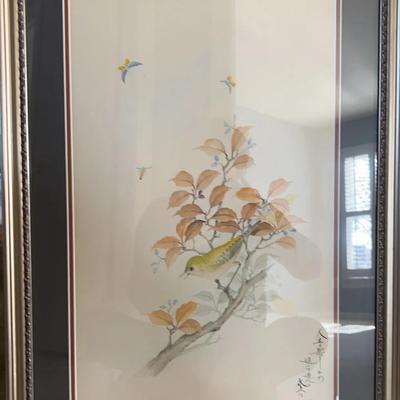 Singed/Framed Asian Bird Watercolor