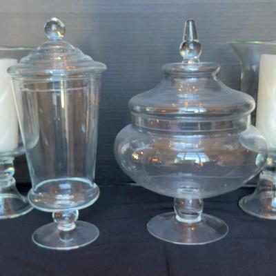 Glass Apothecary Jars And Bell Hurricane Candle Holders