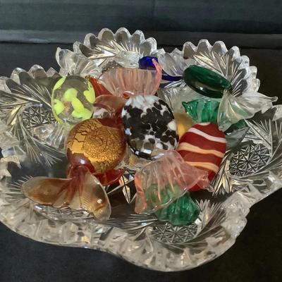 Cut Glass Dish W/Murano & Glass Candies (11)