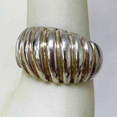 Sterling Silver Striped Dome Ring