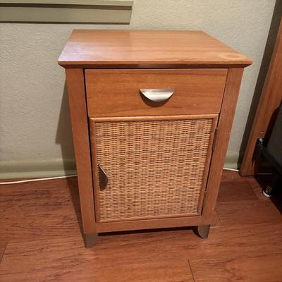 Wood/Wicker Nightstand Storage Cabinet