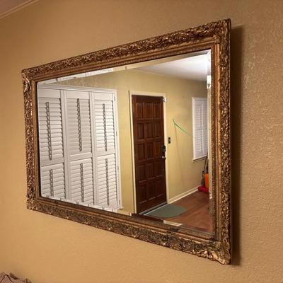 Large Antique Decorative Gold Frame Mirror (53.5” L x 35.5” W x 2.5” D