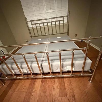King Size Silver Metal Bed Frame With Box Springs